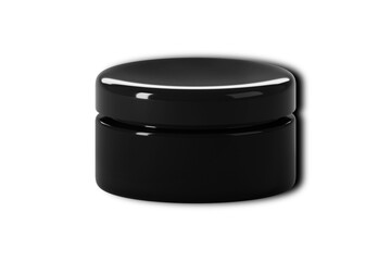 Black glossy cosmetic jar mockup isolated on white background. 3d rendering.