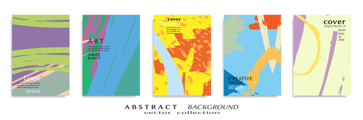 Abstract backgrouns set, grunge texture. Minimalistic art, brush strokes style. Design for card, brochure, banner idea, book cover, booklet print, flyer sheet a4. Collage page, web header template.
