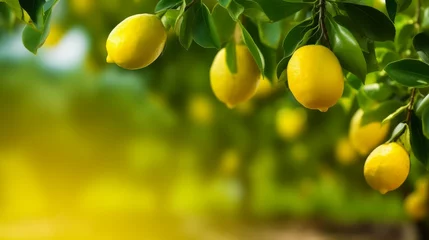 Keuken spatwand met foto lemon tree in foreground with agricultural field background, ai generative © tetxu