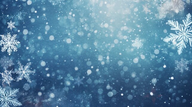 Abstract winter background with snowflakes and bokeh. AI generative image.