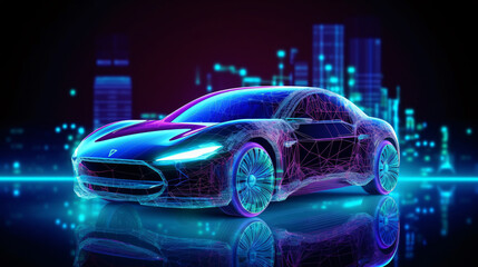 Fototapeta na wymiar Modern Car Illustration in a Virtual Reality World, Digital Driving