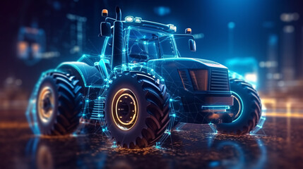 Fototapeta na wymiar Tractor in the Virtual World, Illustrated Metaverse Concept