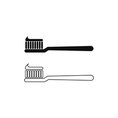 Toothbrush Icon silhouette and line on white background
