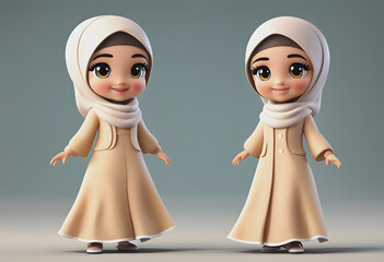 3D Character muslim girl cute smile