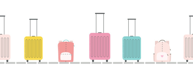 Vector border with backpack, baggage on luggage claim