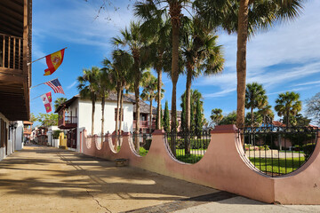 View of St George Street in St Augustine, FL. Founded in 1565 by Spanish explorers, it is the...
