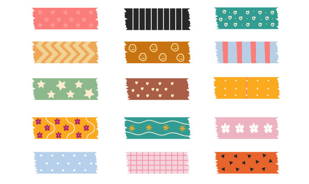 Bundle Set Cute decorative washi tape minimalist natural color. Vector Illustration