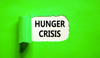 Hunger crisis symbol. Concept words Hunger crisis on beautiful white paper on a beautiful green background. Business, support and Hunger crisis concept. Copy space.
