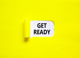 Get ready symbol. Concept words Get ready on a beautiful white paper on a beautiful yellow background. Business, support, motivation and get ready concept. Copy space.