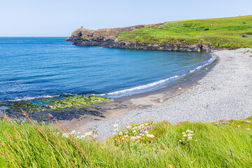 The beach at Abereiddy Bay on the St David's peninsula in the Pembrokeshire Coast National Park,...