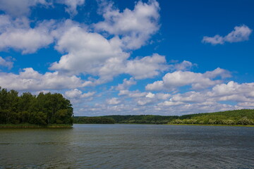 Landscape, view of the lake and the shore. Background for design