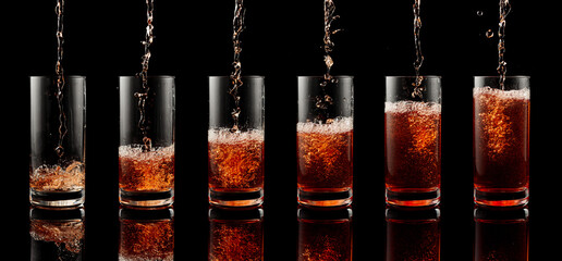 Fototapeta na wymiar Pouring carbonated drink into a glass.