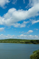 Landscape, view of the lake and the shore. Background for design