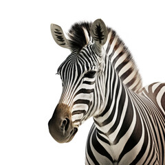 zebra looking isolated on white - obrazy, fototapety, plakaty