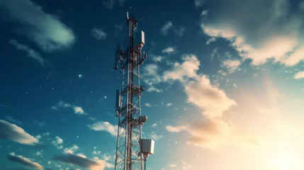 Fotobehang 5G antenna with the sky in the background. Concept of advanced technology and communication against the background of a huge sky. Generative AI © David
