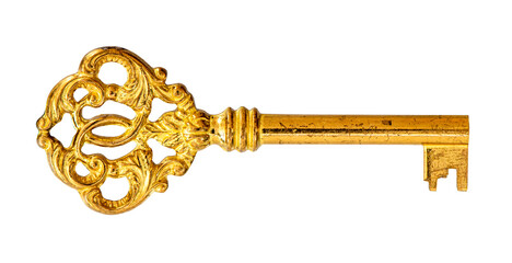 golden antique key for the door of your home isolated over transparent background