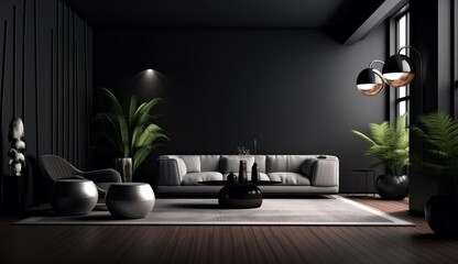 Modern dark home interior. Generative AI