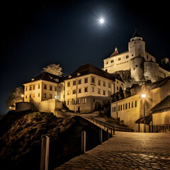 Fototapeta na wymiar Burghausen_Castle_on_moonlight 
