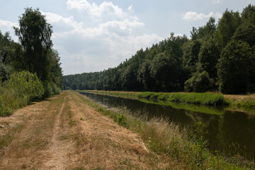 Landscape, view of the lake, river and the shore. Background for design