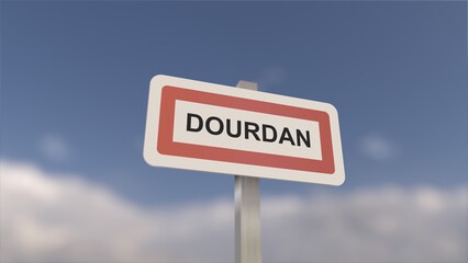 A sign at Dourdan town entrance, sign of the city of Dourdan. Entrance to the municipality.