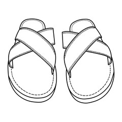 Flip flop sandal shoes for men. Front and up side, outline vector doodle illustration. Flip flop sandal shoes for men. Front and Up side vector doodle illustration.