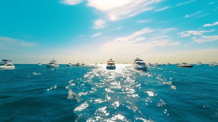 Boats sail on the blue ocean. Open water boating excitement and adventure concept. Generative AI