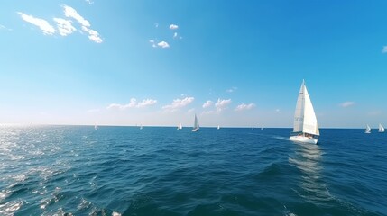 Obraz premium Boats sail on the blue ocean. Open water boating excitement and adventure concept. Generative AI