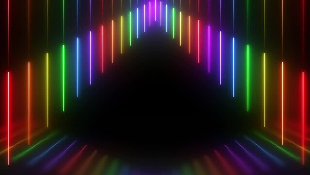 3d render neon glowing rainbow background. Seamless loop animation.