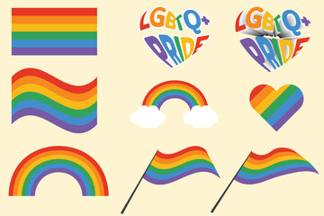 LGBTQ+ Community, Pride Month Celebration, Icon Set Sign, Vector Illustration