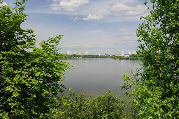 Landscape, view of the lake, river and the shore. Background for design