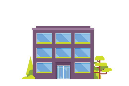 purple building with trees flat design clip art preview