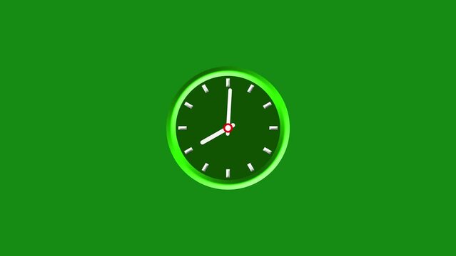 Time lapse wall  clock animated on green   background ,fast speed arrow  line