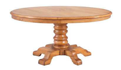 Round wooden retro table. Dining table isolated on transparent background. Clipping path included, generative ai
