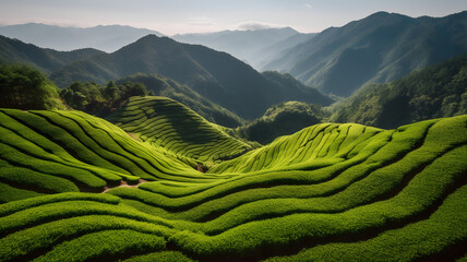 Tea Plantation nature landscape in highlands Generative AI