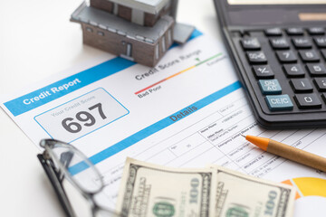 Credit report with score on a desk
