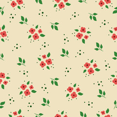 Seamless vector pattern. Red daisies, green leaves. Pattern for textiles . Vector illustration