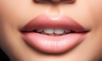 Fototapeta premium fashionable lips and mouth of a young female model. AI GENERATIVE