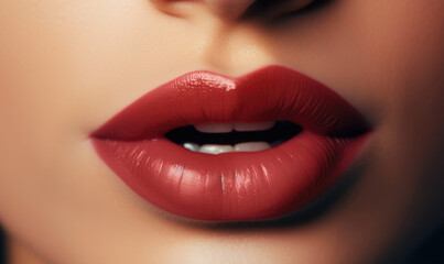 Obraz premium fashionable lips and mouth of a young female model. AI GENERATIVE