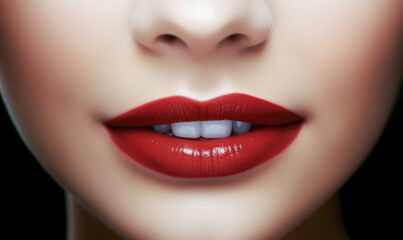Fototapeta premium fashionable lips and mouth of a young female model. AI GENERATIVE