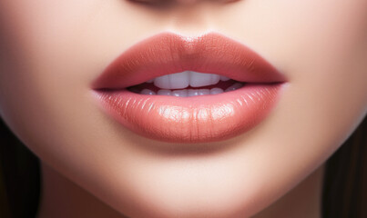 Fototapeta premium fashionable lips and mouth of a young female model. AI GENERATIVE