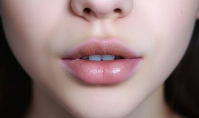 Fototapeta premium fashionable lips and mouth of a young female model. AI GENERATIVE