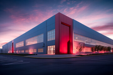 Fototapeta na wymiar Modern sleek warehouse office building facility exterior architecture. Generative AI