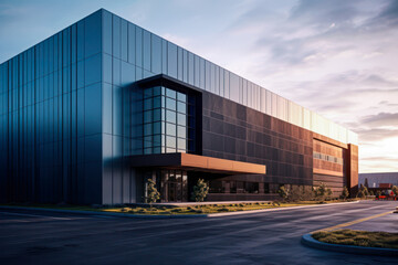 Fototapeta na wymiar Modern sleek warehouse office building facility exterior architecture. Generative AI