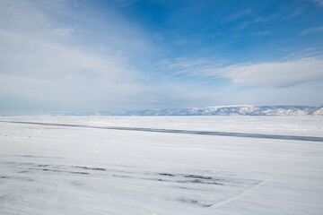 View of lake Baikal in winter