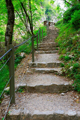 Beautiful landscape of Tolmin Gorges. Majestic scenery with clean mountain river in the deep gorges of Tolmin, Slovenia, Europe	
