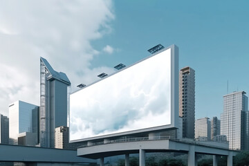 Obraz premium Billboard in the modern city over the blue skies, ai generated