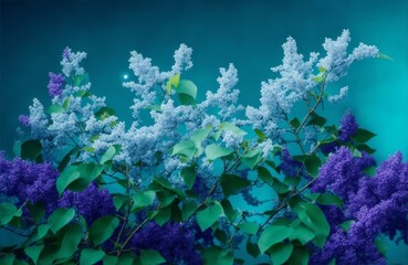 Lilacs on turquoise background, generative ai