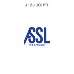 Emblem of business company with two circle, letter ASSL, text Technology. Logo template of two merged circles for brand. Logo, signs, labels, identity, badges for business brands. Vector Illustration