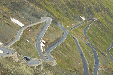 Some of the 48 hairpin turns near the top of the eastern ramp of the Stelvio Pass. Italy