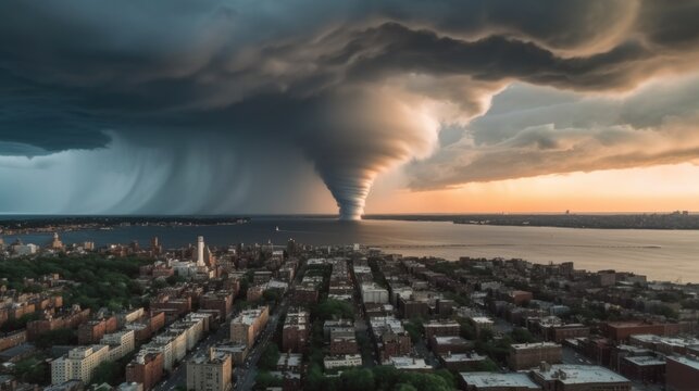 Huge tornado sweeps across an american city, Generative AI